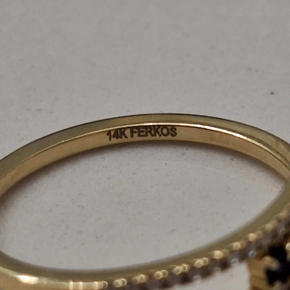 Ferkos 14k Cross Over Diamond Ring with Round Blue Sapphires - Picture 10 of 12